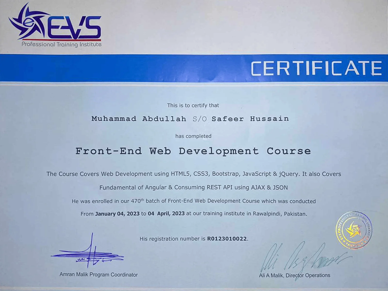 Certificate Image not found